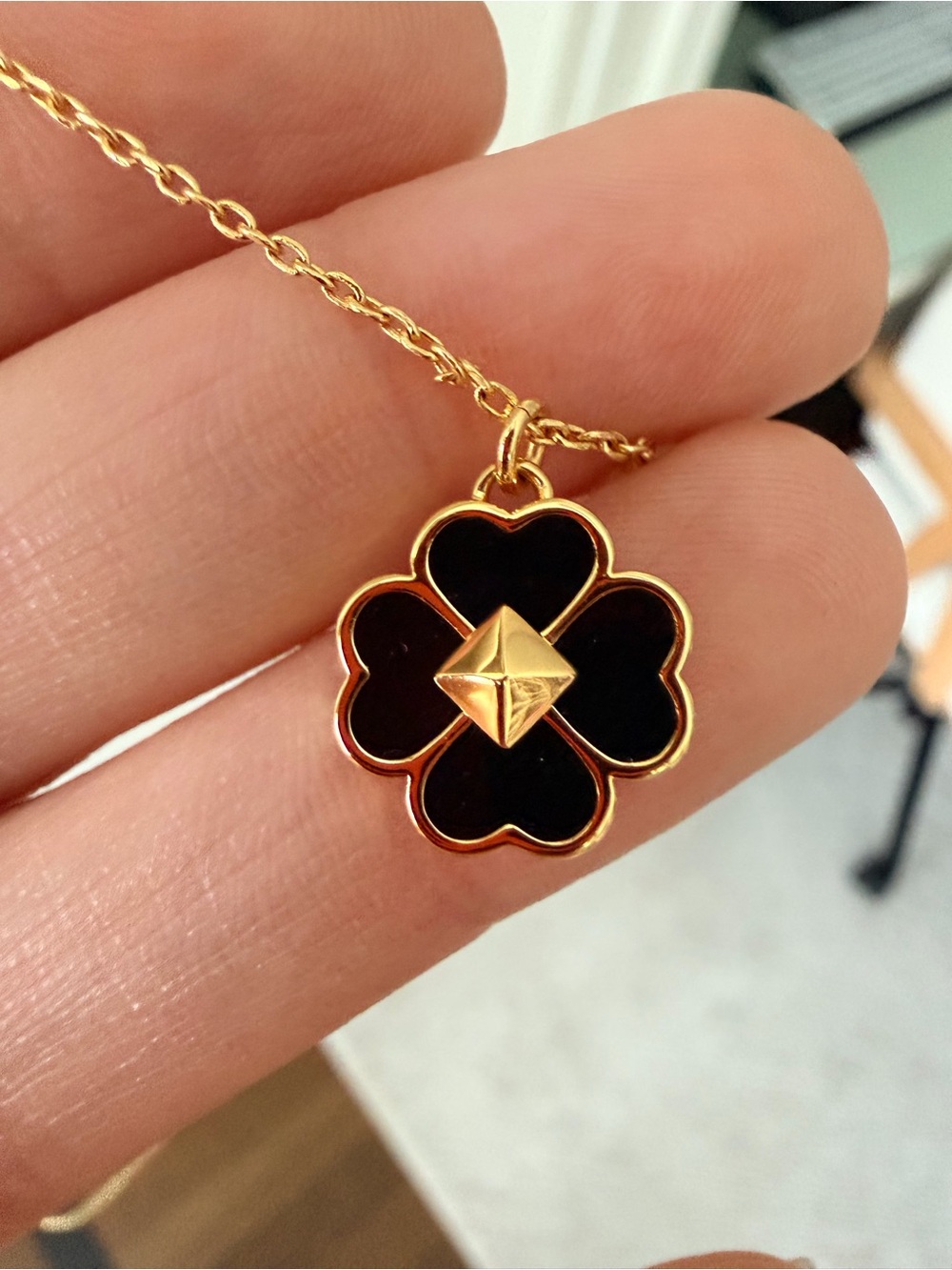 KATE SPADE NEW YORK Spades & Studs Enamel Mini Pendant Necklace Gold & Black - Picture 9 of 10